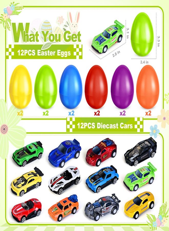 ShyLizard 12Pack Prefilled Easter Eggs with Toys Inside, Easter Eggs with Die-cast Racing Cars for Kids Easter Basket Stuffers, Easter Egg Hunting Games, Easter Party Favor, Easter Prizes Reward - Image 2